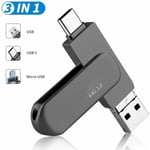 HUGERSTONE USB C Flash-enhet 64 GB USB Flash-enhet 3 i 1 USB Flash-enhet, USB 3.0 Type-C Flash-enhet, Minneskort för MacBook Pro, Android Mobil