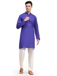 SKAVIJ Mens Tunic Kaftan Cotton Kurta Pajama Indian Casual Yoga Henley Side Split Gown Pants Shirt Set (Blue, Medium)