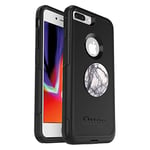 OtterBox Commuter Series Coque pour iPhone 8 Plus et iPhone 7 Plus (Uniquement) – (Noir) + PopSockets PopGrip – (marbre Blanc Tourterelle)