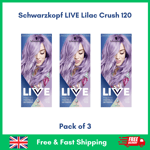 Schwarzkopf LIVE Lilac Crush P120 Semi-Permanent Hair Dye Colour - Pack of 3 Dye