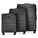 WITTCHEN Travel Suitcase Carry-On Cabin Luggage Hardshell Made of ABS with 4 Spinner Wheels Combination Lock Telescopic Handle Globe Line Set of 3 suitcases Black