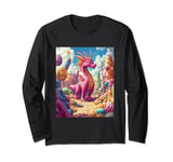 Playful Pink Dragon Exploring a Whimsical Candy Land Long Sleeve T-Shirt