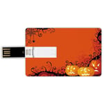 4G USB Flash Drives Credit Card Shape Spider Web Memory Stick Bank Card Style Three Halloween Pumpkins Abstract Black Web Pattern Trick or Treat Decorative,Orange Marigold Black Waterproof Pen Thumb