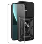 Case for Xiaomi 13 Phone Cover + Glass Screen Protector, Stand Black