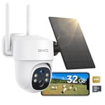 GNCC No WiFi Security Camera, 4G CCTV Camera with Sim Card, 4G Camera Wireless Outdoor, 2K HD, Solar Powered, Night Vision, Spotlight, Local Recording, 2-Way Audio, PIR Motion, Includes 32GB SD Card