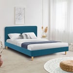 Idmarket - Lit double scandinave balta avec tête de lit et sommier 140 x 190 cm tissu bleu canard