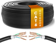 Exterieur Impermeable Câble Ethernet 50m, Bulk Reseau LAN Cable Ethernet Cat 6 Haut Debit Pour Internet Rapide 1 Gbps, Cable Ethernet AWG24, Cat6 Câble en Vrac UTP CCA (50 Mètres, Noir).[G54]