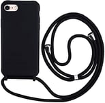 Hykjt Cordon de Coque Compatible avec iPhone 6/7/8(4.7"),Réglable Collier pour Étui Housse Silicone TPU Cover Mince Antichoc Lanyard Case-Noir