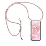 XTCASE Collier pour Samsung Galaxy A51 Coque, Etui de Téléphone avec Cordon - Tour de Cou Lanière en Corde - Transparente Silicone Housse avec Cordage Lanyard Case, Or Rose