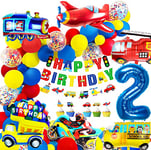 iZoeL Decoration Anniversaire Garcon 2 ans Ballon 2 ans Anniversaire Voiture 2 ans Ballon Enfant 2 ans Kit Anniversaire Garçon Cars Moto Ballons Garçons Joyeux Anniversaire Bannière Gâteau Décoration