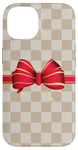 Coque pour iPhone 14 Vanilla White Coffee Red Bow Checkered classic pattern