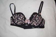 Animal Print Balcony Bra  Non Padded Black Mix Marks & Spencer Size 30B BNWT