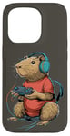 Coque pour iPhone 15 Pro Capybara Gamer Casque de jeu vidéo pour adolescents et joueurs de jeux