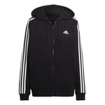 adidas Women's Essentials 3-Stripes French Terry Oversized Full-Zip Hoodie, Black/White, L