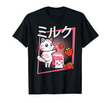 Cute Kawaii Cat Loves Strawberry Milk Japanese Retro T-Shirt