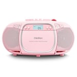 MEDION E66476 Stereo Sound System (Boombox, Lecteur CD, MP3, Cassette, Lecteur de Cassette Portable pour Enfants, Radio FM, AUX, écouteurs, Secteur & Batterie) Rose