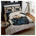 GC GAVENO CAVAILIA Easy Care 3D Forest Print Duvet Cover, Soft & Cosy Safari Bedding Wildlife Quilt Set, Sweet Pug, King