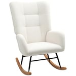 HOMCOM Fauteuil à Bascule Fauteuil Allaitement Rocking Chair Moderne en Tissu Effet Laine bouclée avec Pieds en Bois Massif d'hévéa, Chaise à Bascule pour Chambre, Salon - 70 x 94 x 100 cm, crème