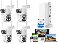 CAMCAMP PTZ Kit Caméra Surveillance WiFi Extérieure,2.5K Kit Vidéo Surveillance WiFi,Double Objectif &Double Vue,4 Cam-Kit,10XZoom,Vision Couleur,2-Voies Audio,Suivi Auto,Enregistrement 24/7