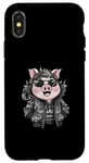 Coque pour iPhone X/XS Cochon kawaii de dessin animé avec une tenue de dragon cool