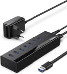 Hub USB 3.0 à 7 Ports Multiport Type A 5Gbps Bloc Alimentation 5V 2A Câble de 1M Compatible avec Souris Clavier Disque Dur,PC PS5 xbox Series,Windows MacOS Linux.[W76]