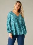 Live Unlimited Curve Ditsy Print Tie Neck Blouse, Bright Blue