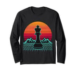 King Chess Piece Retro Vintage Gaming 80s Style Futuristic Long Sleeve T-Shirt