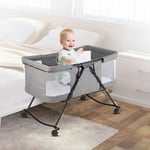 Berceau Bébé Pliable Berceau Portable de Voyage avec Moustiquaire et Roue Universelle 1069255cm (Gris)