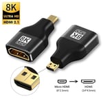 Micro HDMI to HDMI 8K HDMI 2.1 Adapter Adaptateur HDMI 2.1 mâle vers femelle, 8K, convertisseur 8K 60Hz 4K 120Hz, 48Gbps, résistant, compatible PS5, PS4, HDTV, Roku, TV Stick, PC, 90, 270 ""Nipseyteko