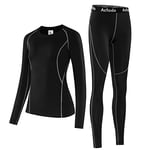 Acfoda sous-Vêtement Thermique Femme Fonctionnel Ensemble Ski Hiver Chaud sous-Vêtements Ensemble Compression Maillot Manches Longues & Pantalon Sport Snowboard Running Gris 44