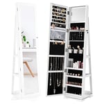 YITAHOME Jewellery Cabinet with Full Length Mirror and Large Storage, 360° Swivel Lockable Jewellery Organiser with Key for Women's Bedroom (White)