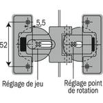 Charnière invisible spécifique 180° pour portes pliantes avec axe de rotation décalé Hettich