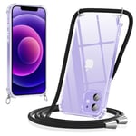 Yoedge Coque pour iPhone 12 / iPhone 12 Pro avec Cordon 6,1", Transparente Coque Collier Réglable Téléphone Étui Portable Lanyard Housse, Etui avec PC + TPU Bumper Anti-Chute Protection Case, Noir