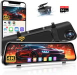 WiFi 4K Dashcam Retroviseur 12 Pouces avec Retroviseur Camera de Recul Carte 64G Dashcam Voiture Avant Arriere Grand Angle 170° avec Vision Nocturne WDR Capteur G pour DC12-24V Voiture SUV(Q227)