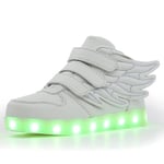 Led-upplysta Hi-top-skor med vingar Usb-laddningsbara blinkande sneakers för småbarn barn pojkar flickor White 32