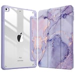 FINTIE Coque Compatible avec iPad Mini 5ème Génération 7.9" 2019 et iPad Mini 4ème 2015 - [Rangement de Stylet] Housse Arrière Transparente Claire Etui Antichoc, Marbre Lilas