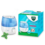 Vicks Mini Cool Mist ultrasonic humidifier - Adjustable mist control - 1.8 L Tank - Home use in bedrooms, offices, nurseries - Rooms to 15m2 - Quiet operation - Essential oil pads included - VUL525