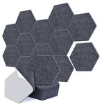 AGPTEK 12 panneaux acoustiques autocollants hexagonals 30 * 26 * 0.9cm, Mousses acoustiques auto-adhésive, Traitement acoustique anti-bruit pour bureau et studio d’intérieur (Gris foncé)