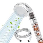 VEHHE Shower Head and Hose, High Pressure Filter Shower Head 3 Mode Boosting with Beads, Handheld Powerful Flow Showerheads Hard Water Softener with Extra Replaceable Accessories for Children Pet Home