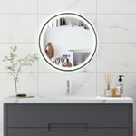 Miroir LED Mural de Salle de Bain Eclairage LED 3 Couleurs Fonction Memoire Antibuee Lecture Heure&Temperature Rond-Noir