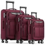 SHOWKOO Set de 3 Valises de Voyage Tissu Oxford Souple Extensible Légère Durable Trolley Sets de Bagages Cabine avec 4 roulettes Silencieuses à 360° et Serrure TSA (M L XL-Vin Rouge)