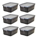 Rubbermaid Roughneck️ 3 Gallon Storage Totes, Pack of 6, Durable Stackable Storage Containers with Lids, Nestable Plastic Storage Bins for Accessories, Office Supplies, Tool Storage, Black and Grey