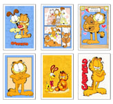 DKORARTE Lot de 6 tableaux avec base en bois, décoration de salon moderne, chambre à coucher, chambre d'enfant, Garfield avec crochets métalliques (38 x 29 cm chacun)