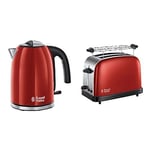 Russell Hobbs Bouilloire Familiale 1,7L, Ebullition Rapide, Filtre Anti-Calcaire Amovible Lavable - Rouge & Russell Hobbs Toaster, Grille Pain Extra Large, Cuisson Rapide et Uniforme - Rouge