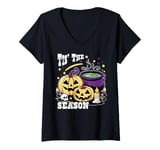 Womens Halloween Pumpkin Witch Cauldron Spooky Season Costume Party V-Neck T-Shirt