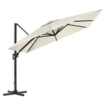 SONGMICS Parasol de Jardin 290 x 290 cm, Ombrelle Déportée, Protection Solaire UPF 50 plus, Pivotant à 360°, Inclinaison Réglable, avec Base en Croix, Sangle et Housse, Beige GPU039M01