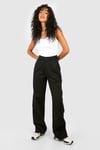 Womens High Waisted Twill Straight Leg Cargo Trousers - Black - 10, Black