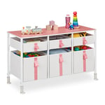 Relaxdays Meuble de Rangement pour Enfants, 6 tiroirs, Commode, env. 61,5 x 100 x 40,5 cm, Tissu et métal, Blanc/Rose