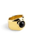 SINGULARU - Bague Or My Onyx - Anneau en Laiton Massif avec Finition Plaquée Or 18 carats et Pierre Onyx - Bijoux pour Femme - Différentes Finitions et Tailles - Taille 14