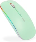 Souris Bluetooth, Souris sans Fil Rechargeable à LED (BT 5.1 + 2,4 G), Souris d'ordinateur silencieuse pour Ordinateur de Bureau, MacBook, Windows, Mac OS, Vert